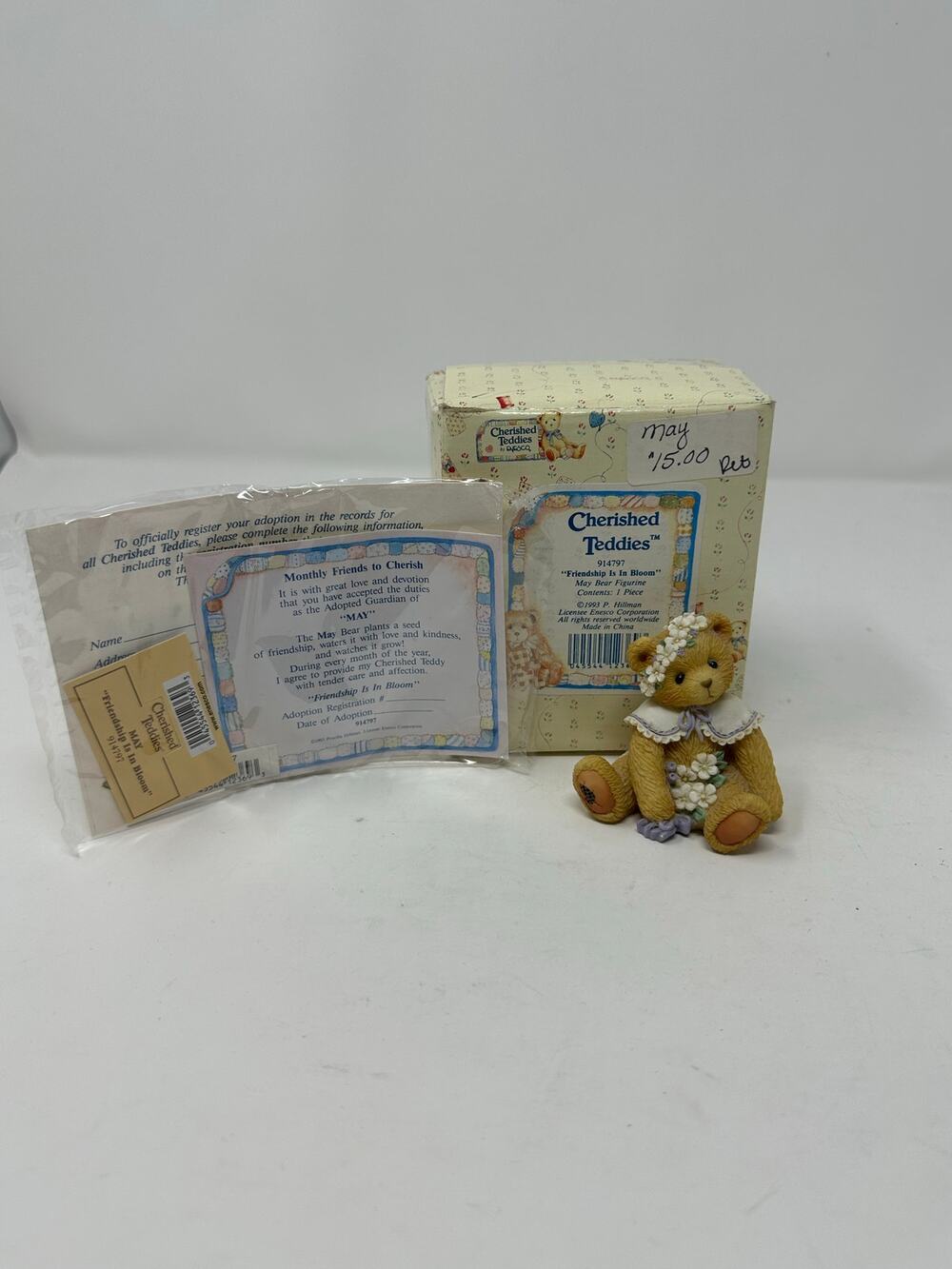 ENESCO Cherished Teddies 1993 “May” ‘Friendship Is In Bloom’ Flower Bear Figure
